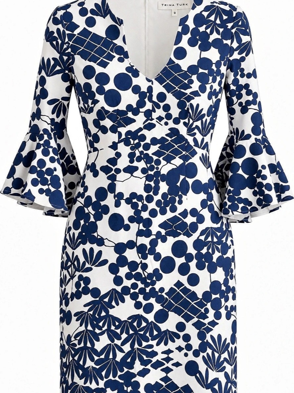 Trina Turk Floral Bell Sleeve Mini Dress in Blue & White Size 0